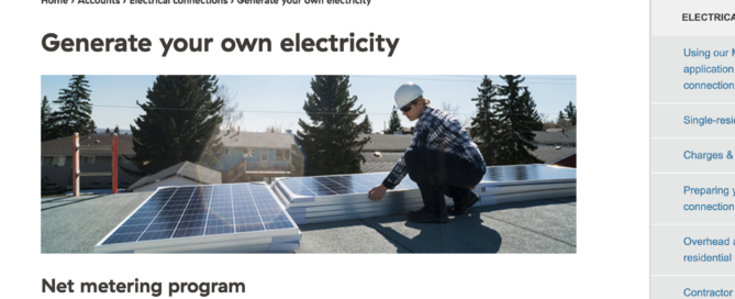 Screenshot of BC Hydro's Net Metering Program web page